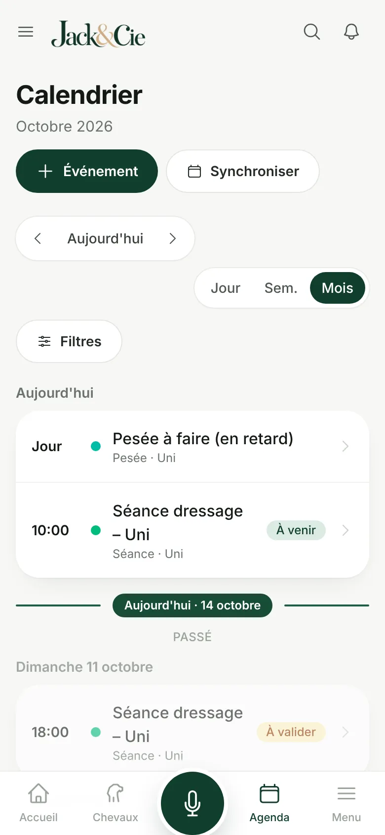 Calendrier des séances et des rendez-vous