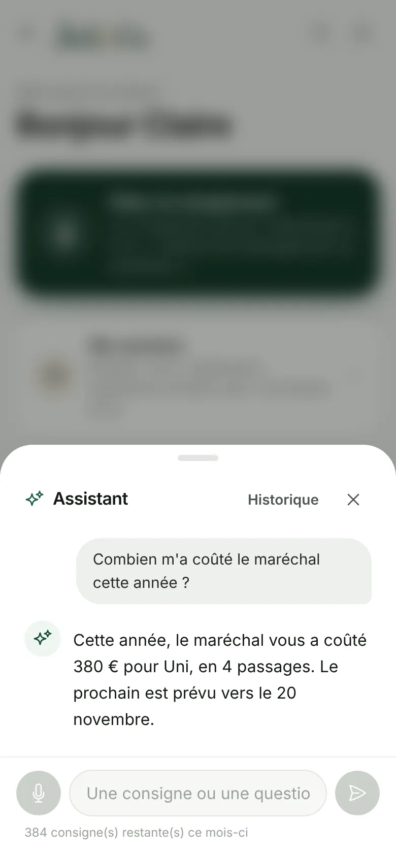 L'assistant répond à une question sur le coût du maréchal
