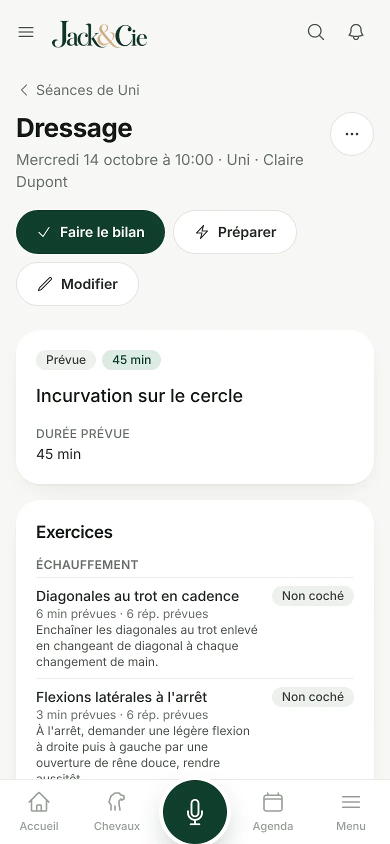 Séance de dressage avec ses exercices d'échauffement